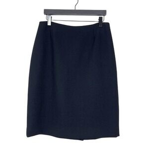 Dana Buchman 100% Wool Midi Pencil Skirt‎ Black Sz 12 Lined Classic Slit Career
